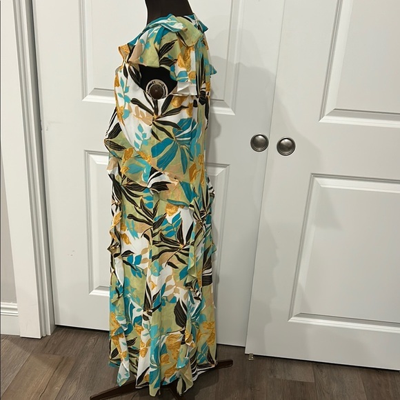 Chico's Yellow Green V-Neck Flutter Sleeve Midi Tropical Resort Dress Size 0/4 - Picture 5 of 12